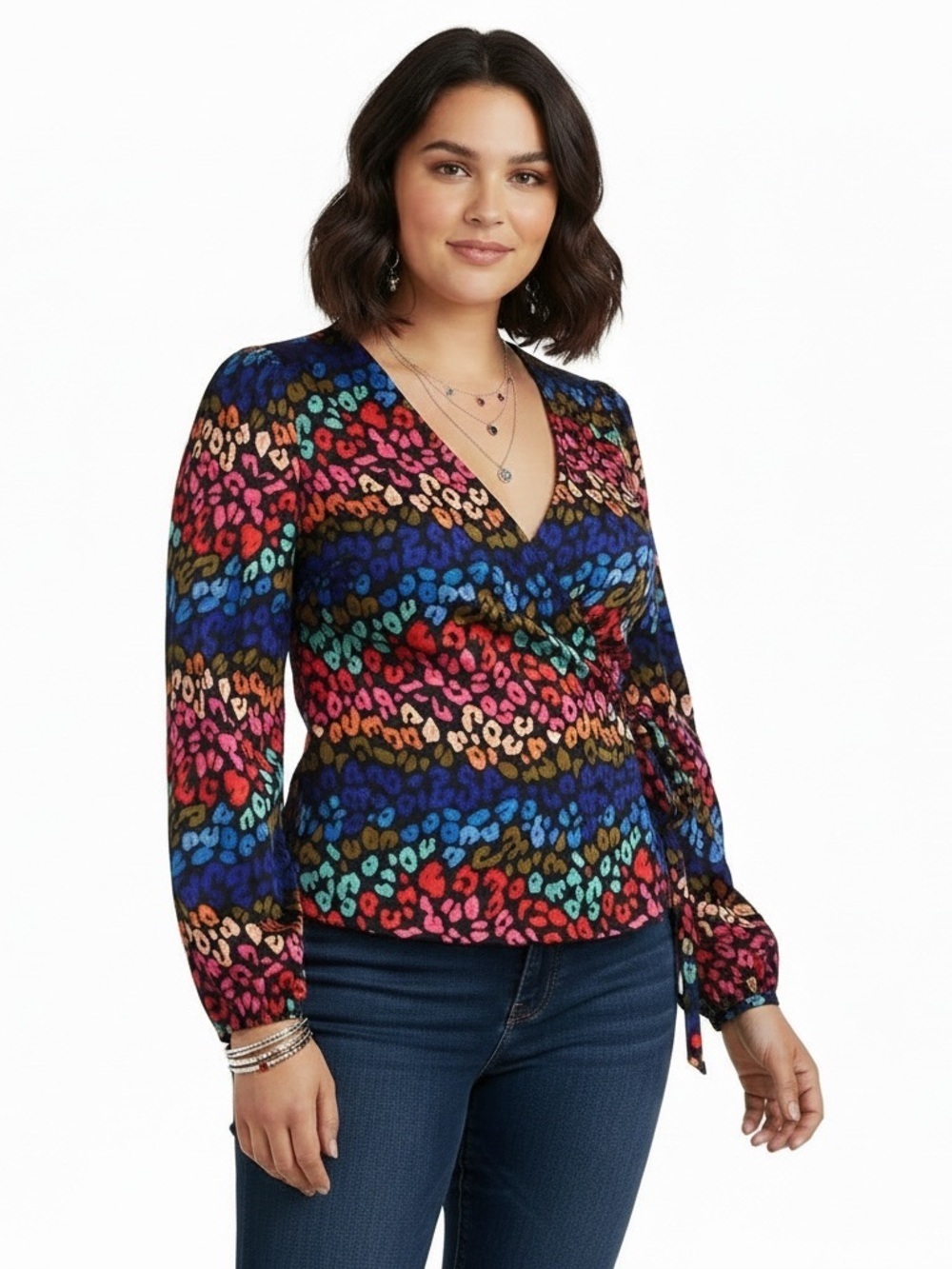 Never Fully Dressed Rainbow Leopard Wrap Top | Size US 14 | Statement Blouse